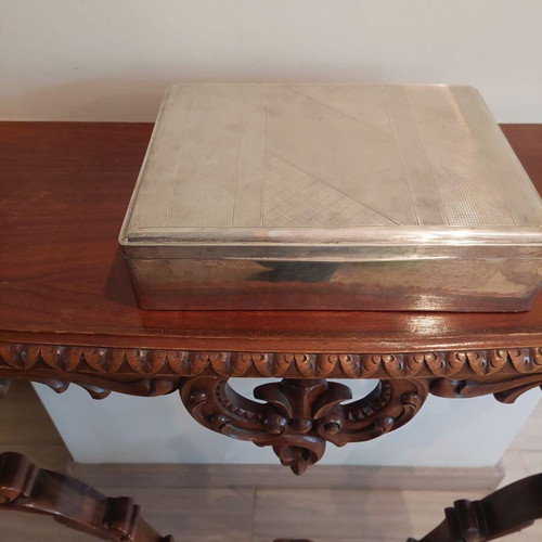 Antique silver-plated cigar box with rosewood like new