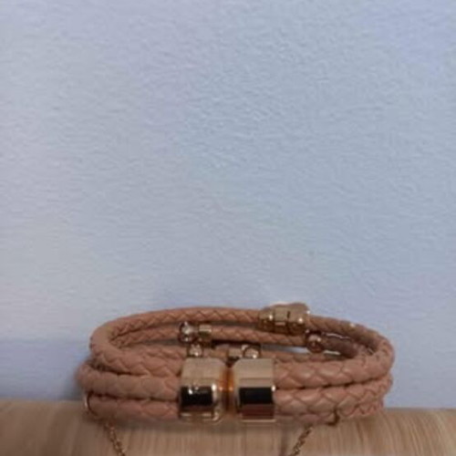 Folli Follie multilayer bracelet beige leather with pink gold hearts like new