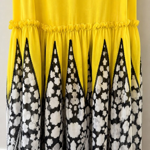 Manolo maxi dress M/L, yellow with black and white floral design
