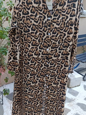 Leopard Print Long Sleeve Shirt Dress 65% Cotton Size M/L New