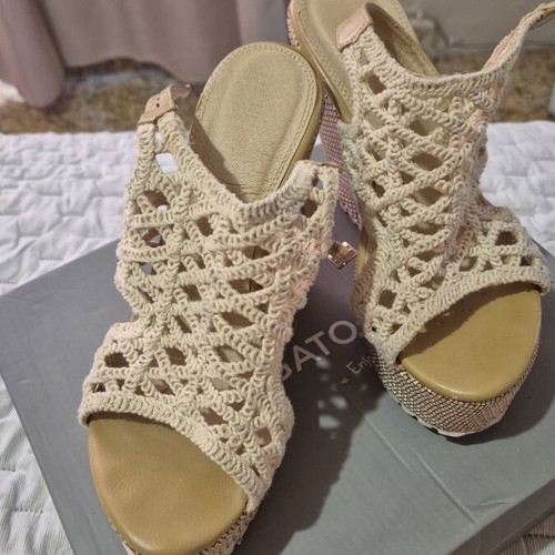 Migato beige platform sandals with embroidery, size 37