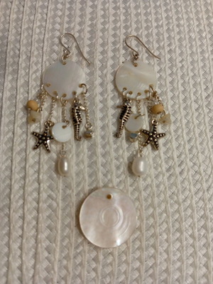 Summer earrings and pendant set with sea theme new