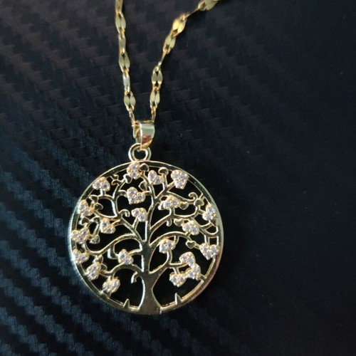 Tree of Life Necklace Gold Steel with Rhinestones like new