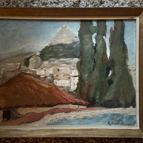 Oil painting Lycabettus by M. Anastasopoulos used with frame