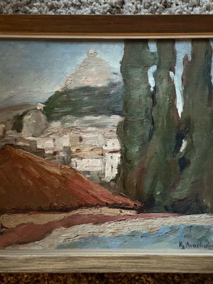 Oil painting Lycabettus by M. Anastasopoulos used with frame