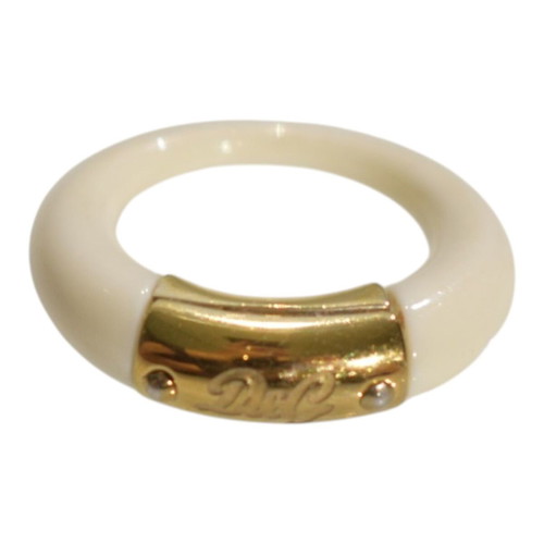 D&G Dolce & Gabbana chunky cream resin ring with gold logo plate