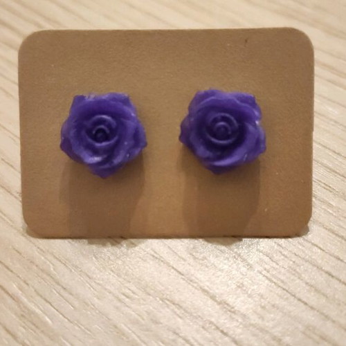 Earrings new, purple resin with stainless steel post