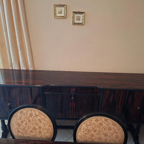 Ebony dining table with extension and buffet set like new