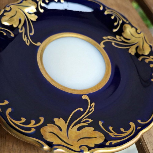 Friederike KPM coffee saucer used, porcelain blue and gold