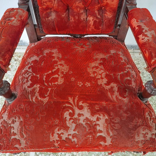 Antique set of 2 carved chairs and 1 octagonal table used
