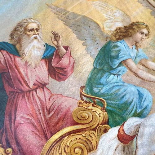 Prophet Elias Lithograph used, old, on chariot