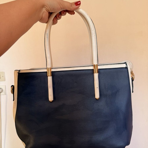 Handbag used, white and blue, large capacity