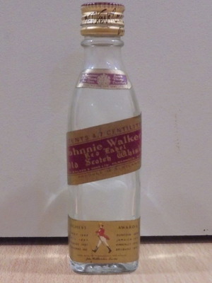 Johnnie Walker Scotch Whisky Red Label old glass miniature bottle used empty