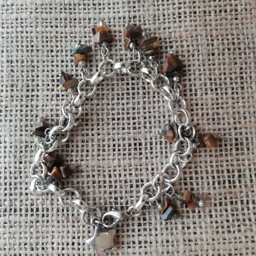 Boho stainless steel bracelet with brown color and irregular resin beads like new