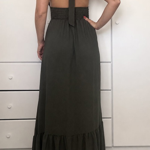 Maxi dress khaki with open back