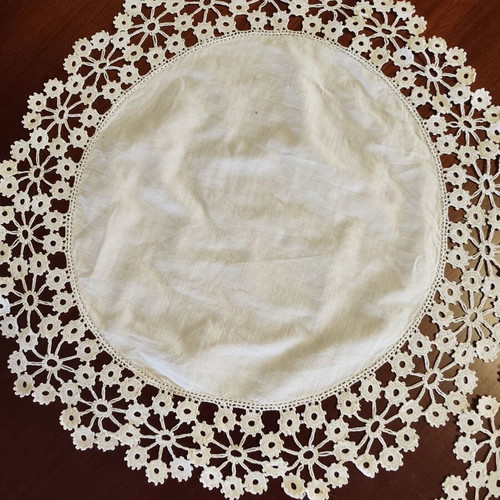 Two handmade antique doilies used, 35 cm diameter