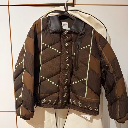Hermès Dressage Tressage Mixed Leather Short Puffer Jacket like new, Marron Bois, size FR 36