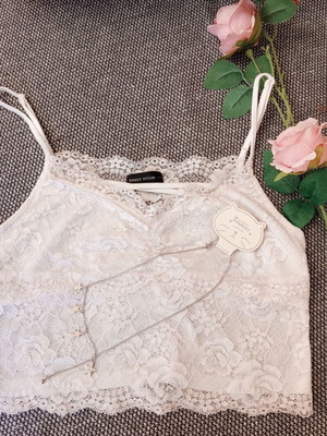 White lace crop top with star necklace gift, Tally Weijl, size M