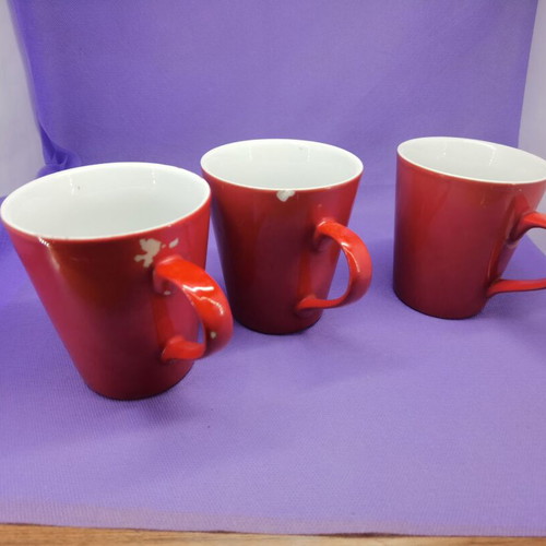 Red cups set of 3 used with slight edge wear on two