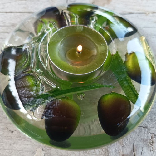 Vintage acrylic glass tealight holder with olive motif, like new