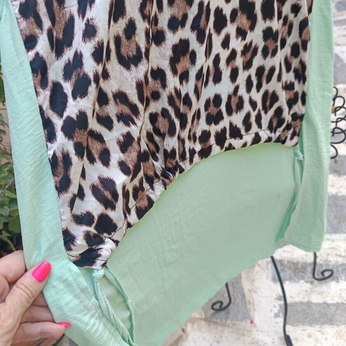 Set with Mint Color Pants and Sleeveless Leopard Print Top New