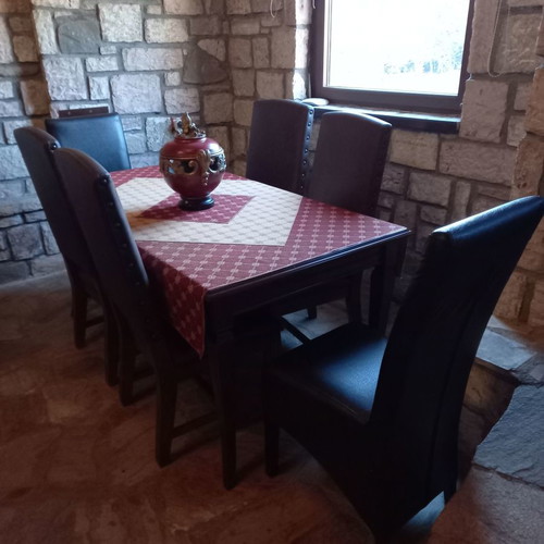 Monastic style dining set used, 4 to 6 seats, mahogany