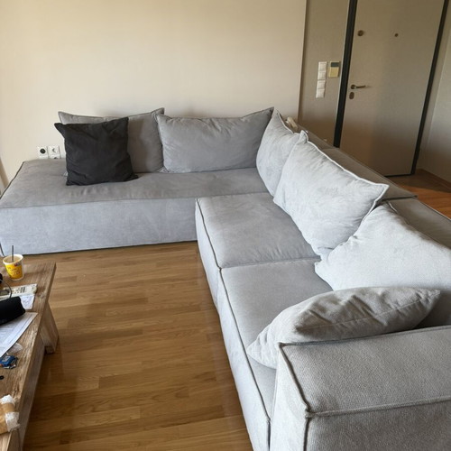 Greek-made soft grey sofa, waterproof, 340x260cm