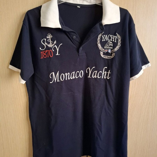 Polo shirt Monaco yacht medium size like new, cotton, white and blue