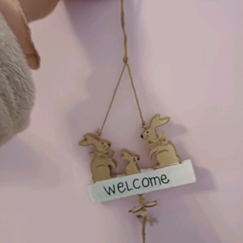 Hanging wooden decorative Easter sign rabbits like new
