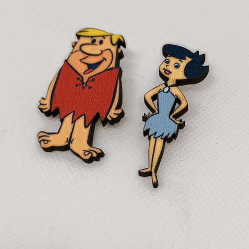 Flintstones wooden earrings new, multicolor with stainless steel clasp