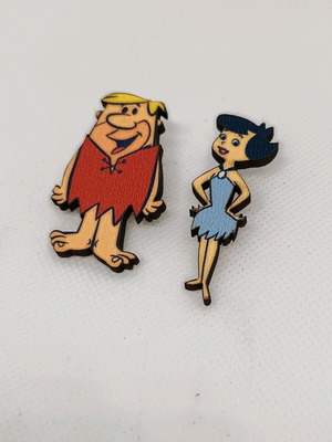 Flintstones wooden earrings new, multicolor with stainless steel clasp