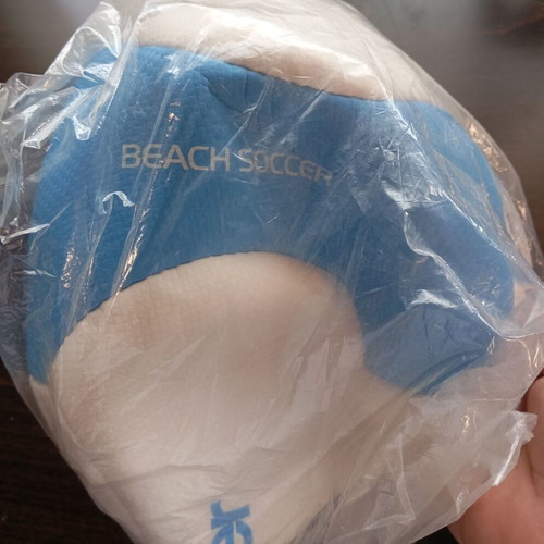 Hager promotional beach soccer ball, white and light blue