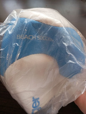 Hager promotional beach soccer ball, white and light blue