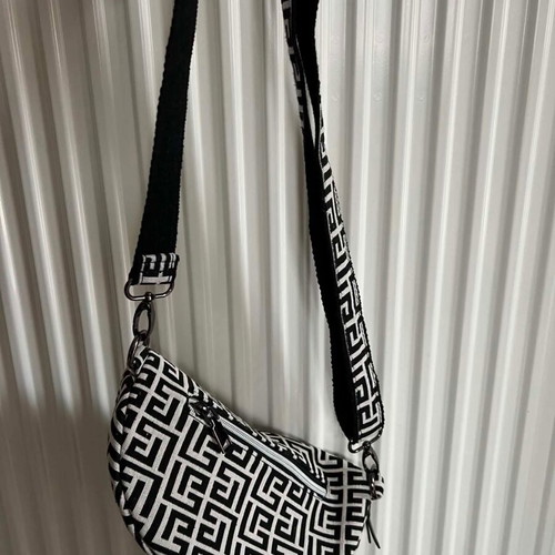 Crossbody bag black and ecru with geometric shapes 70s style like new