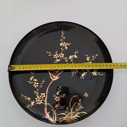 Decorative wall plate Asian style black with gold paint, like new