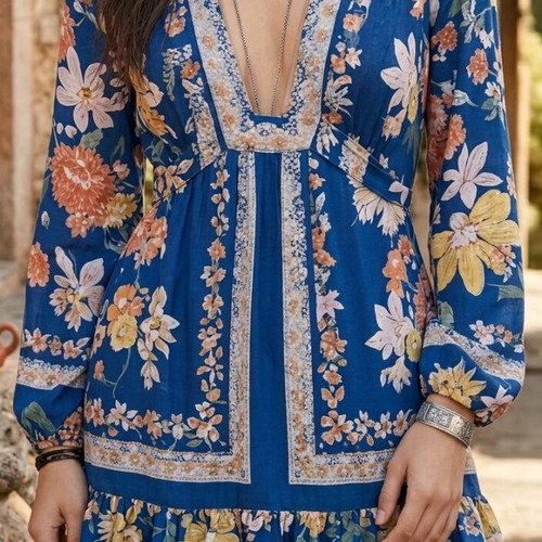 Violet Hill tunic Free People like new, blue floral boho style