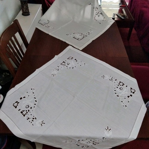 Set of 2 cotton cutwork table linens new