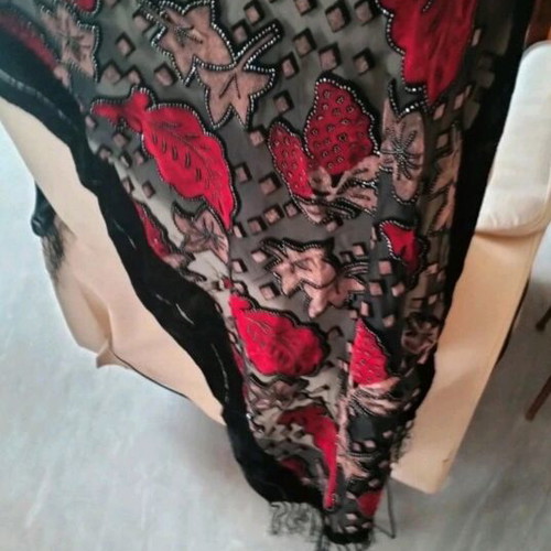 Silk pashmina new with velvet, strass and silk fringes