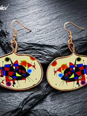 Joan Miro earrings handmade, new, multicolor, gold-tone