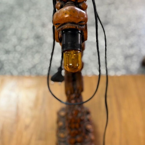 Handmade Wooden Table Lamps Set with Dragons and Eagle like new