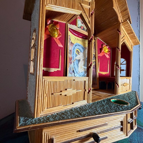 Wooden handmade church used, unique collectible piece