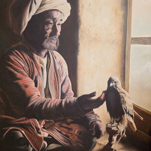 Oil painting The Falconer large, like new, oriental style