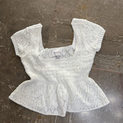 White knitted top with square neckline and peplum by Pink Rose like new