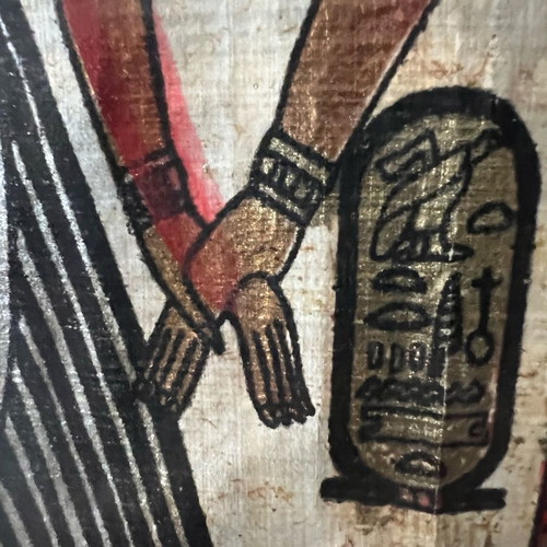 Authentic Egyptian painting on bamboo with hieroglyphs, framed