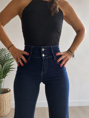 High-waist cropped jeans like new, dark blue, bell-bottom