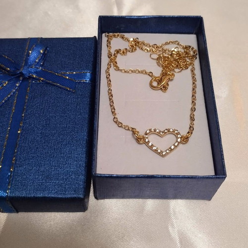 Strass heart necklace gold color new in gift box
