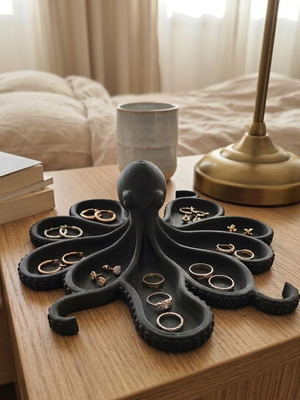 3D Printed Κοσμηματοθήκη Χταπόδι καινούργια, μαύρη minimal design