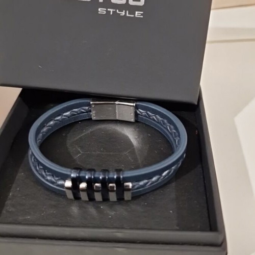Lotus Style men's bracelet new, stainless steel and blue leather