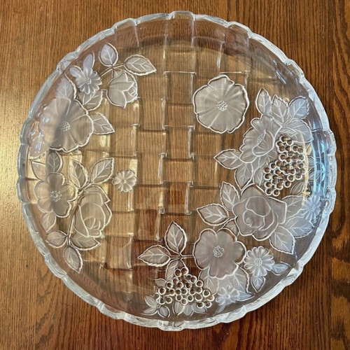 Napoli vintage frosted real crystal serving platter with 4 matching plates