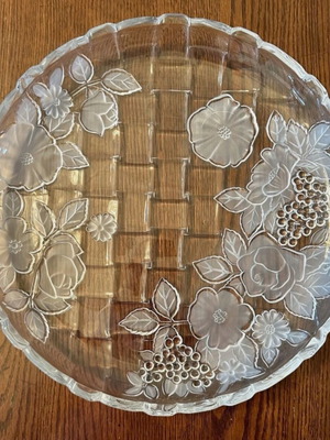 Napoli vintage frosted real crystal serving platter with 4 matching plates